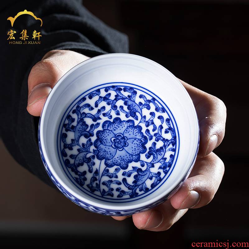Jingdezhen ceramics hand - made porcelain teacup master cup single cup sample tea cup kung fu tea cups porcelain lotus flower