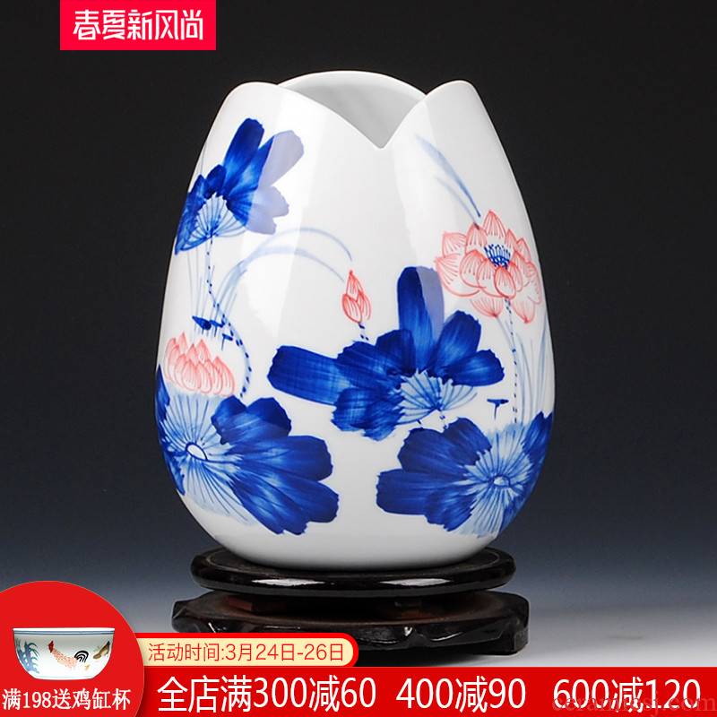Jingdezhen blue and white ceramics hand - made youligong lotus flower bottle flower modern new Chinese style living room furnishing articles