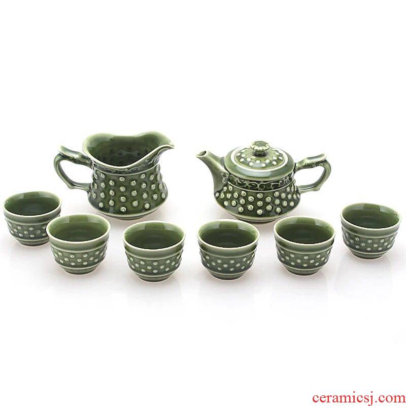 Do Tang Xuan porcelain cup qiankun green glaze tea sets suit one pot of six cups of tea tea cup sea glass to elders