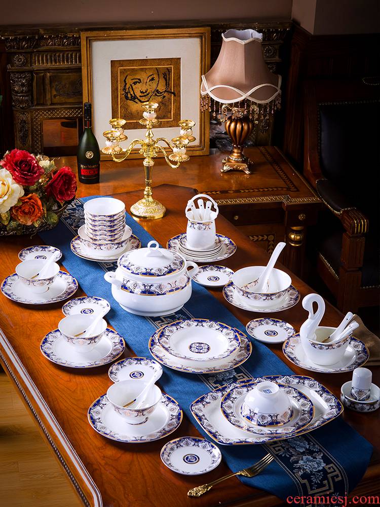 Jingdezhen ceramic tableware suit 60 heads of household of Chinese style dishes suit ceramics group contracted dishes chopsticks