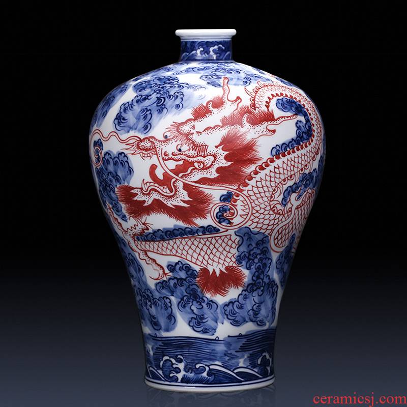 Jingdezhen ceramics imitation qianlong hand - made day in antique Chinese blue and white porcelain vase dragon furnishing articles in the living room