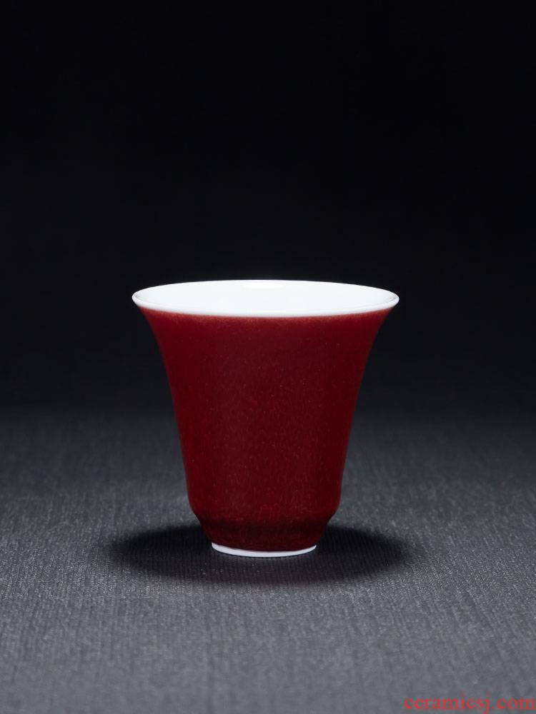 Gentleman 's gift of jingdezhen ceramics glaze color kung fu tea set a single cup of jun red glaze fragrance - smelling cup sample tea cup trumpet