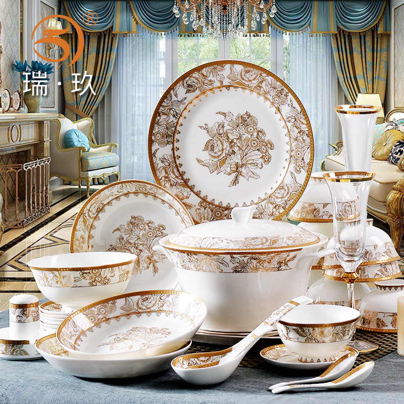 Home up phnom penh skull 60 ipads China porcelain tableware suit tangshan ceramic bowl dish plate set of European dishes