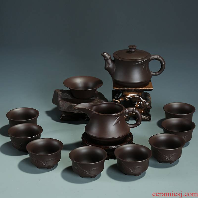 Violet arenaceous kung fu tea set suits for old purple mud manual of a complete set of tea cups of tea sea lid bowl of household