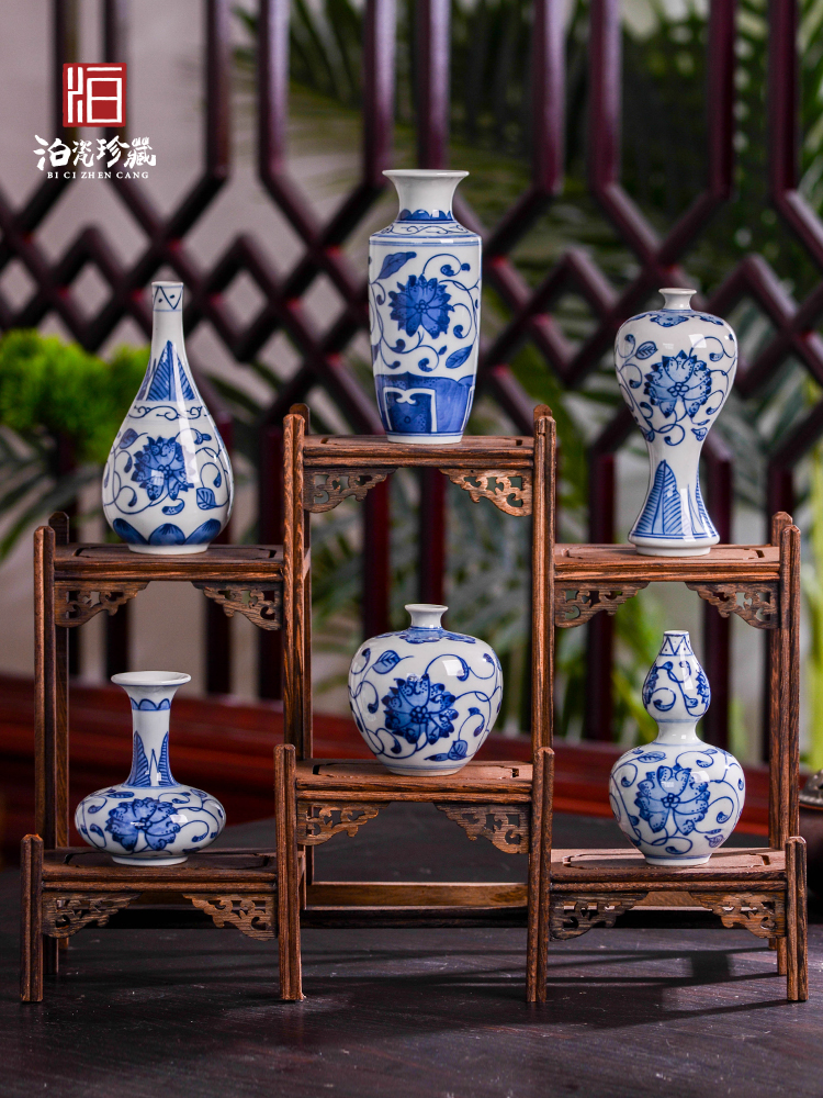 Jingdezhen ceramics antique blue - and - white hand - made mini flower vase dried flower creative rich ancient frame ornaments furnishing articles