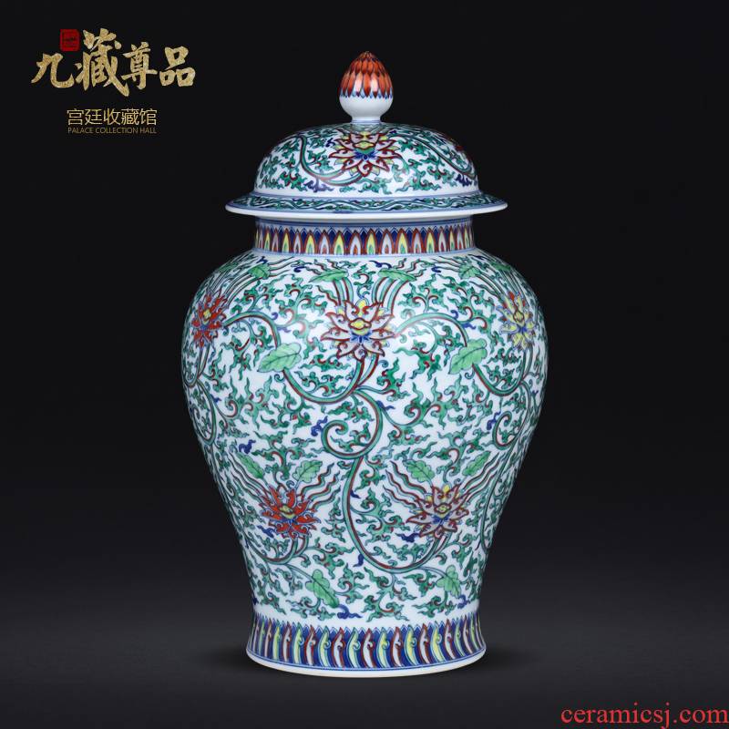 About Nine hid honour product antique hand - made vases colors branch lotus the general pot of jingdezhen ceramics high grade decorative furnishing articles
