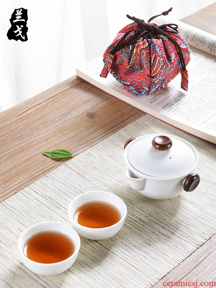Having brushed white porcelain kung fu tea set suit small household set of ceramic tea pot 1 2 cups cup teapot crack cup