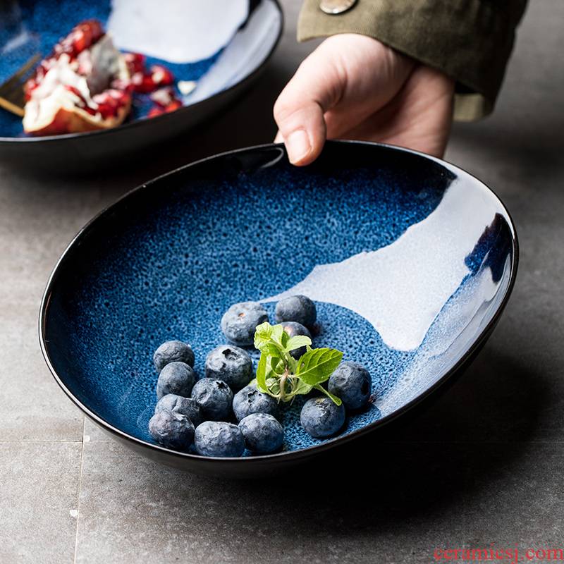 This porcelain household 8 "creative special - shaped ceramic fruit salad bowl move oval blue porcelain dish bowl such as always