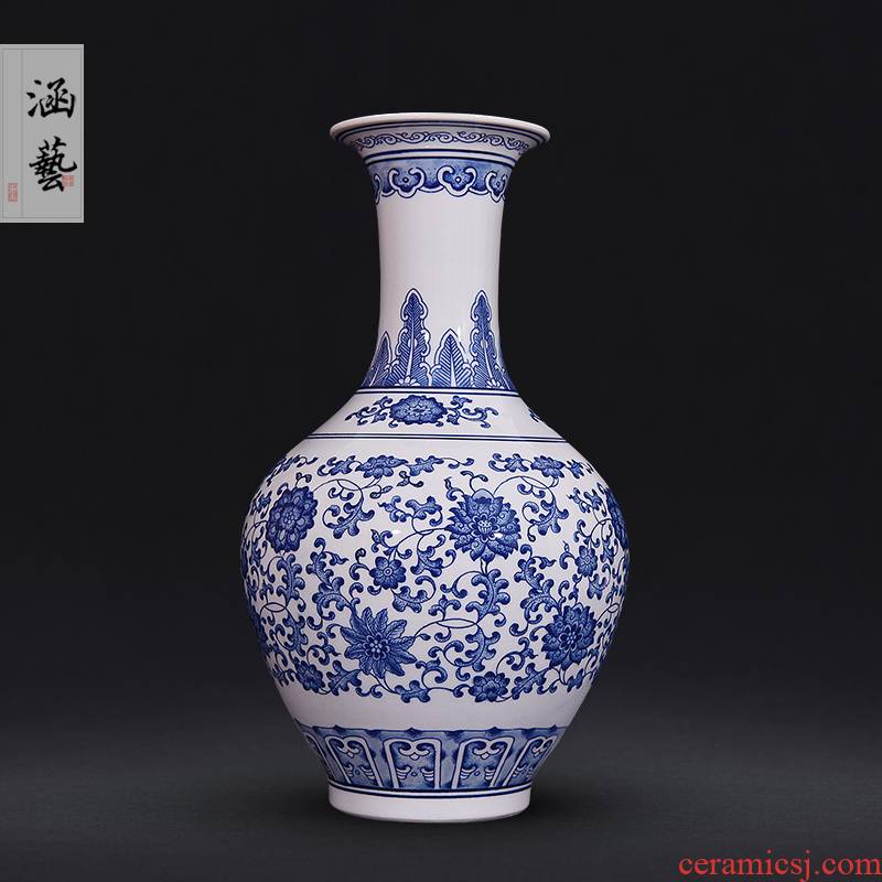 Put the lotus flower pattern design of blue and white porcelain of jingdezhen ceramics new Chinese style living room porch flower arrangement craft gift furnishing articles