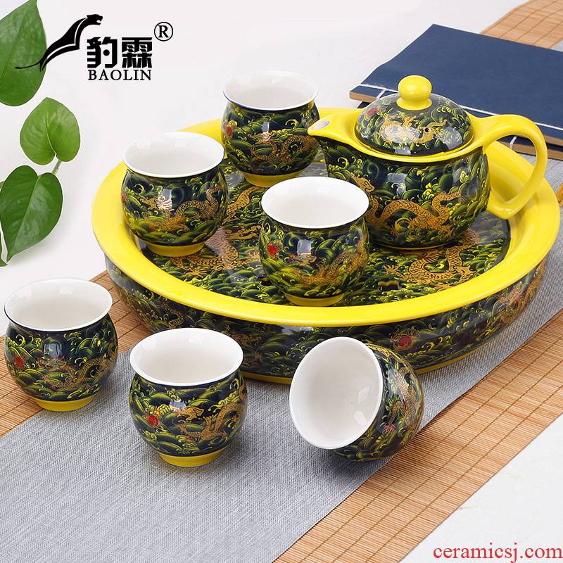 Leopard lam, tea set ceramic prevent hot double CPU kung fu tea cup Chinese blue and white porcelain teapot household contracted