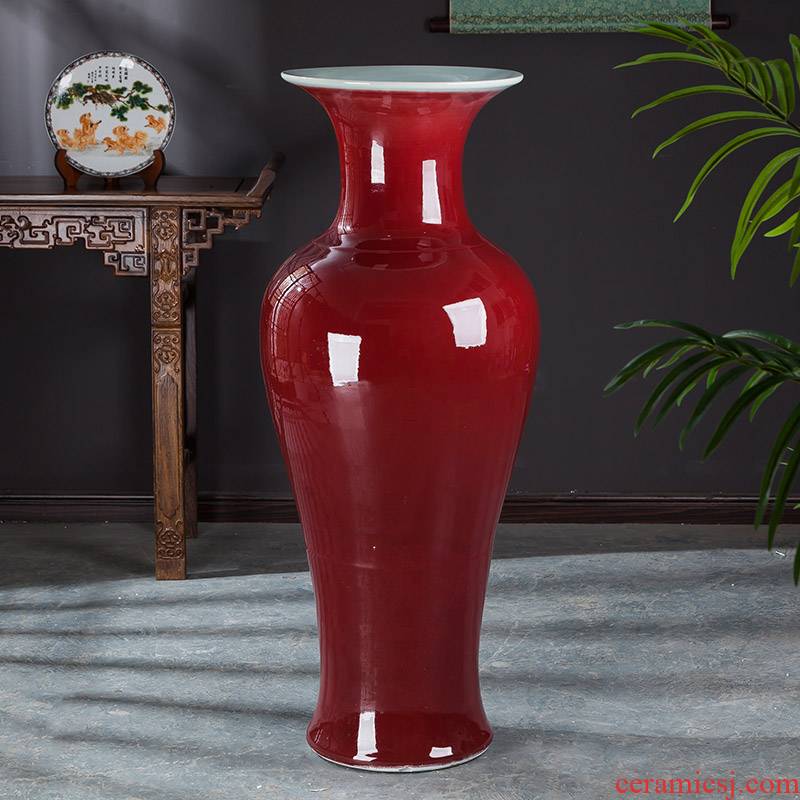 Jingdezhen ceramics ruby red tail landing big vase sitting room place large flower arrangement home decorative arts and crafts