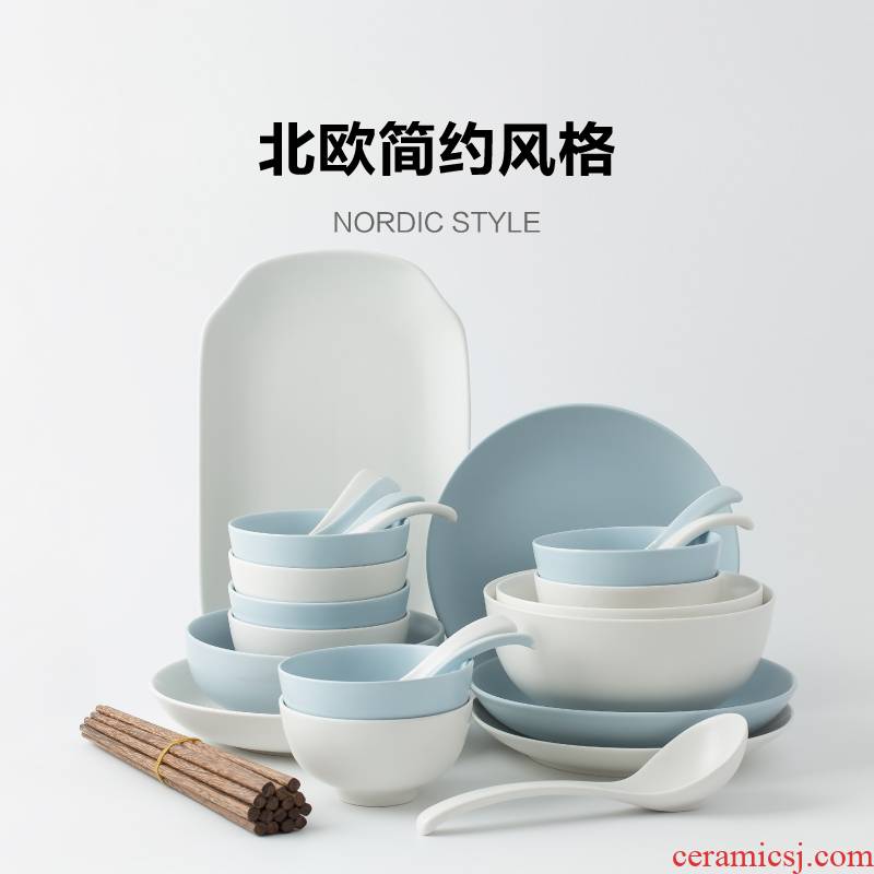 Dishes suit household contracted Nordic people use plate ceramic tableware web celebrity 4 Japanese Ins 2 sweethearts bowl chopsticks
