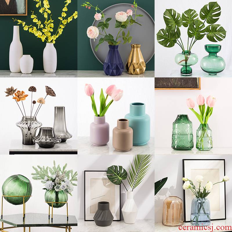 "Clearance" Nordic hydroponic transparent glass vase, flower arranging dried flowers home sitting room creative ceramic vases, furnishing articles