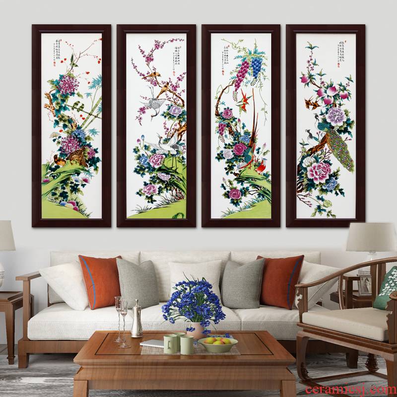 Jingdezhen porcelain plate painting I sitting room background wall four screen vertical version hangs a picture staircase corridor wall murals