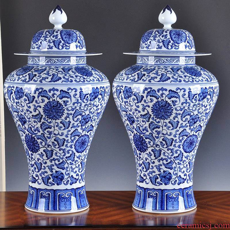 General household of Chinese style classical hand made blue and white porcelain vase antique porcelain pot of jingdezhen ceramics handicraft furnishing articles