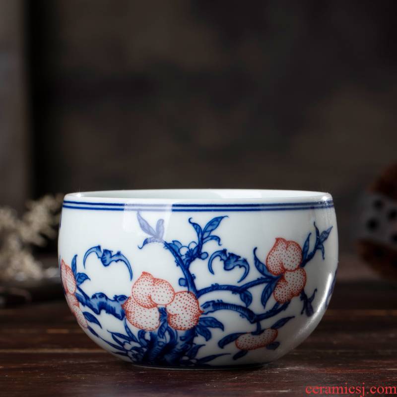 Youligong sample tea cup small bowl jingdezhen blue and white porcelain is all hand tea kungfu tea cup nine peaches masters cup