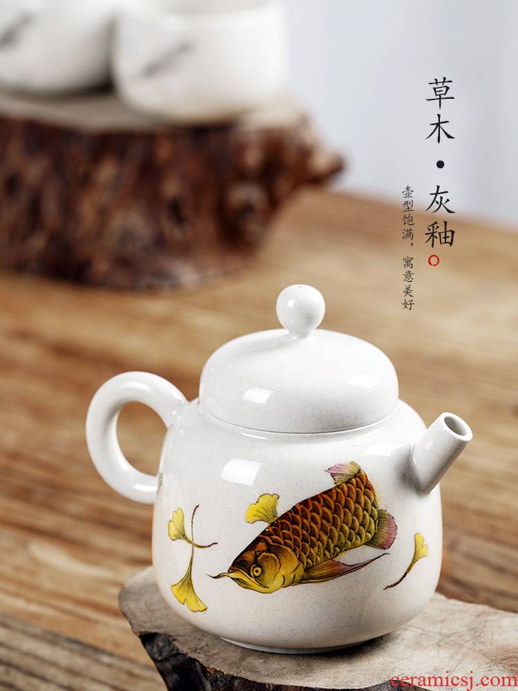 Chinese jingdezhen enamel teapot hand - made of golden arowana plant ash glaze ceramic high - end checking out from the single pot