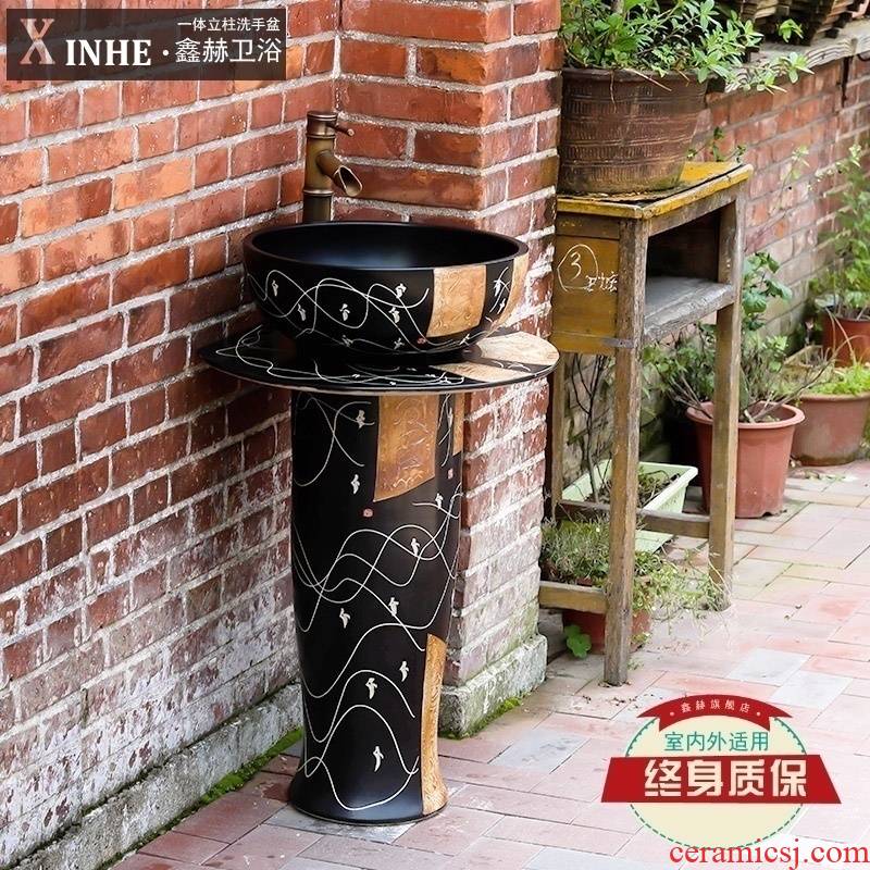 Ceramic column type lavatory toilet bathroom is suing balcony ground integrated basin sink basin of vertical column