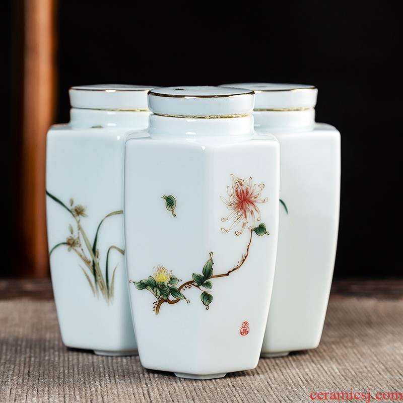 Hand - made ceramic sifang caddy fixings scattered receives large pu - erh tea storage cylinder seal pot of tea POTS moistureproof