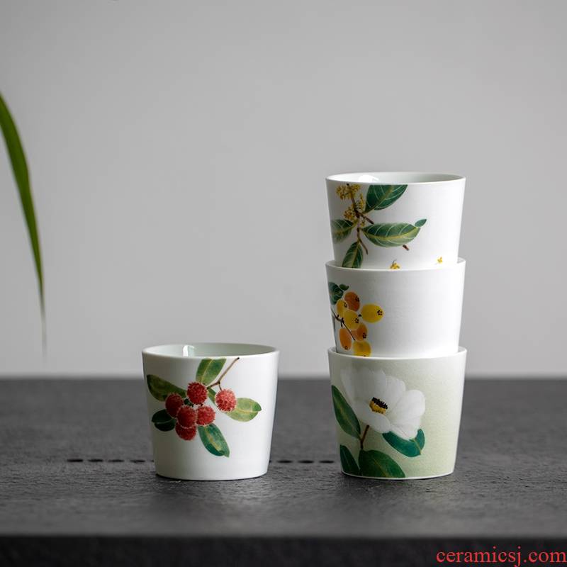 Landscape Japanese camellia loquat osmanthus arbutus hand - made glass of jingdezhen ceramics cup cup of restoring ancient ways the children gifts