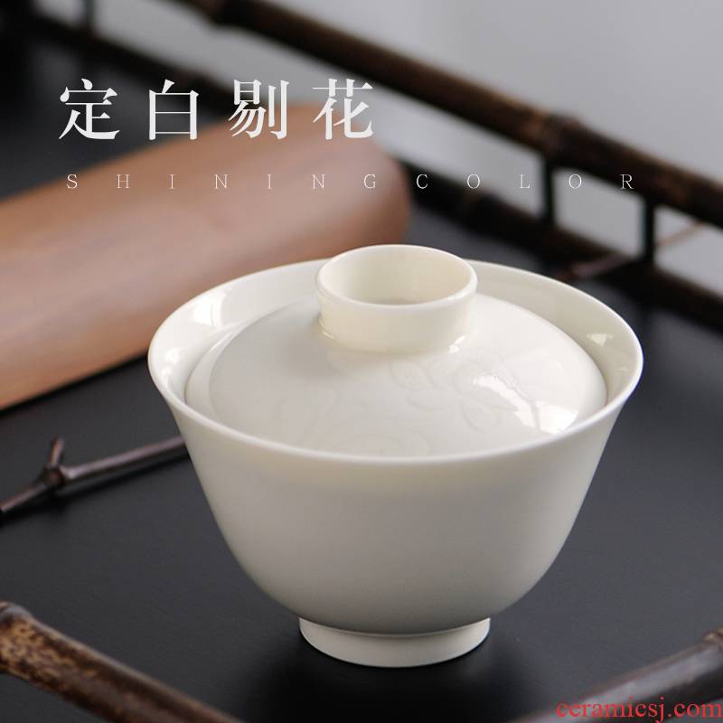 Set the white pure manual tureen undressed ore plant ash glaze cloud vast bowl cups white porcelain jingdezhen kung fu tea Set