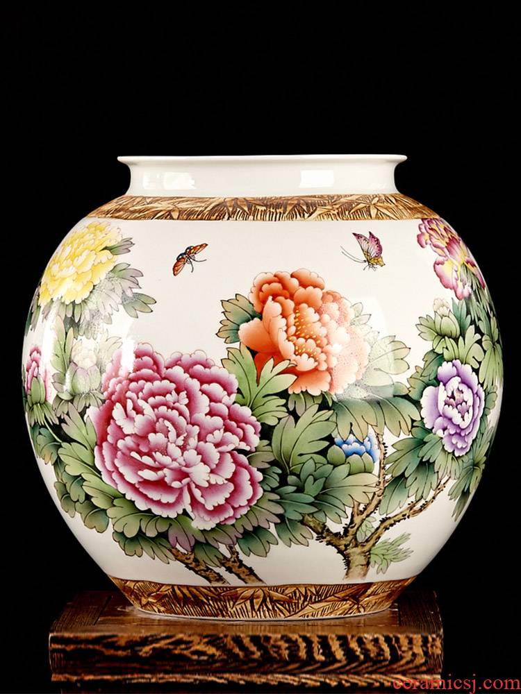 Jingdezhen ceramics by hand draw pastel peony vases, flower arranging big pot - bellied as cans Chinese style furnishing articles, the sitting room