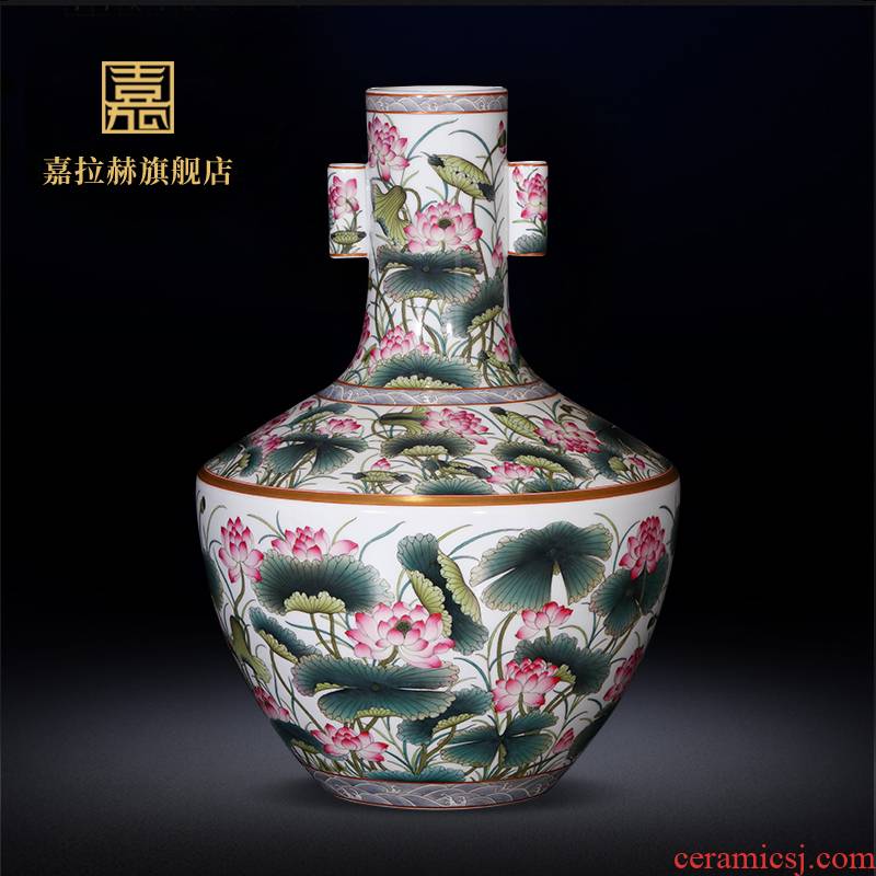 Master jia lage jingdezhen ceramics YangShiQi antique hand - made bucket color lotus pattern penetration ears key-2 luxury furnishing articles