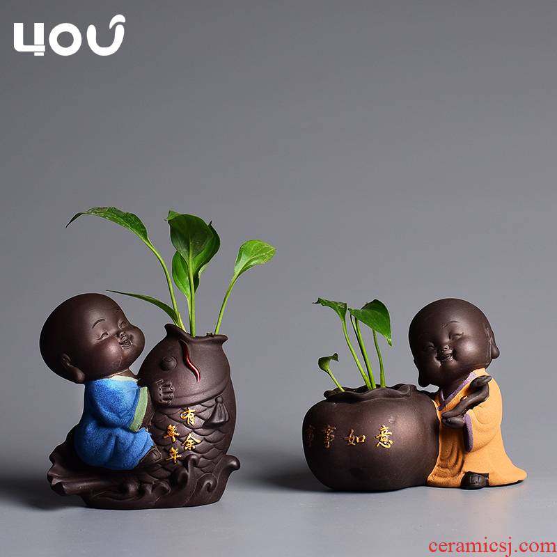 The young monk flower implement hydroponic flower arranging flowers purple sand pottery and porcelain bottle creative desktop furnishing articles