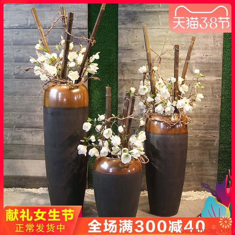 Jingdezhen coarse pottery restoring ancient ways of large pottery vase sitting room home furnishing articles ceramic flower arranging new Chinese style decoration