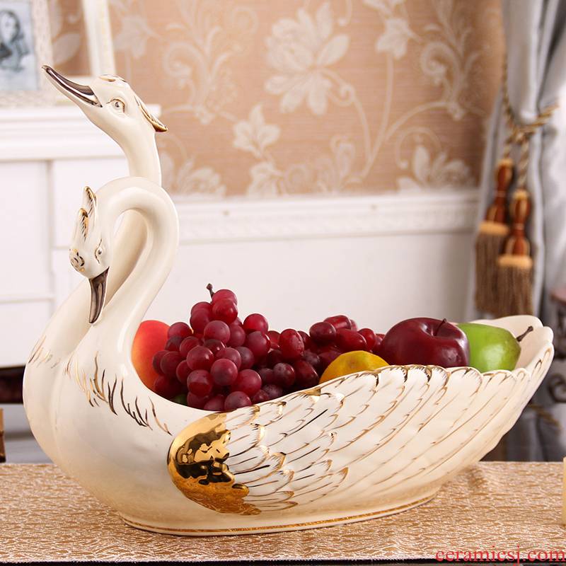 Large key-2 luxury European - style compote furnishing articles creative household porcelain swan sitting room tea table fruit bowl housewarming gift