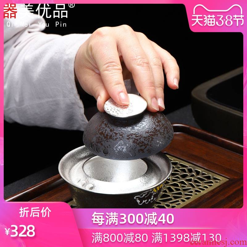 Implement the best tea craft ink black three of ceramic coppering. As silver tureen tea cups to make tea bowl, kung fu tea set