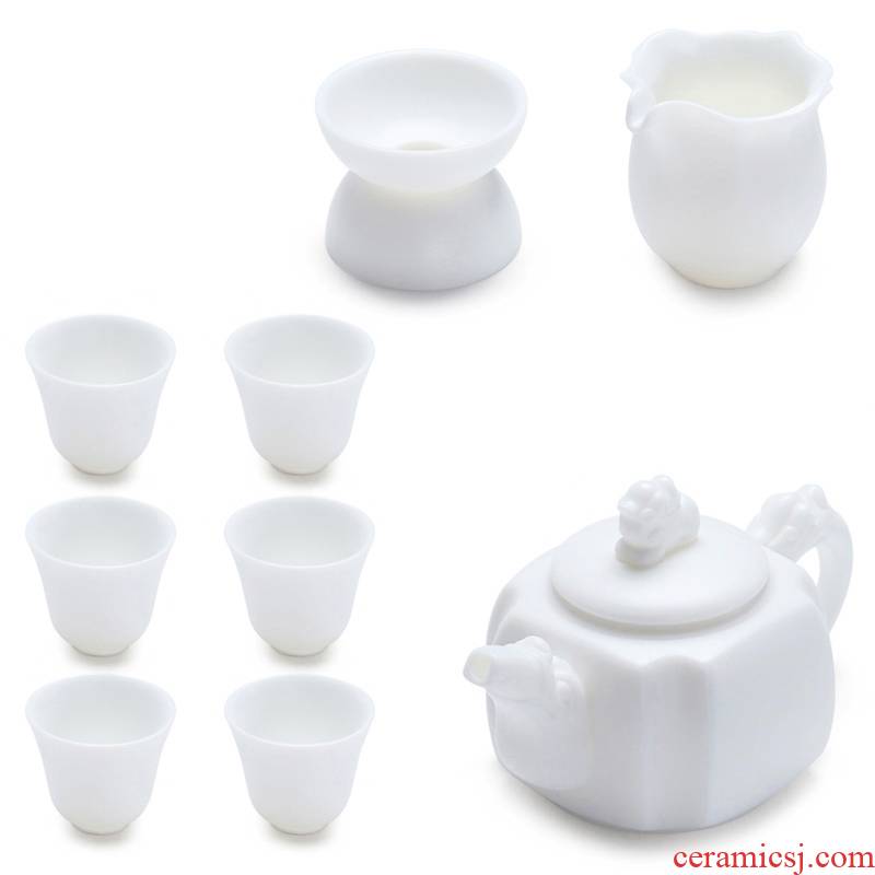 True cheng dehua white porcelain tea set household contracted high white porcelain teapot tea cups of a complete set of gift of kung fu