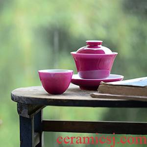 Jingdezhen ceramic only three tureen tea cups offered home - cooked rouge in water color glaze single tea tureen kung fu tea set