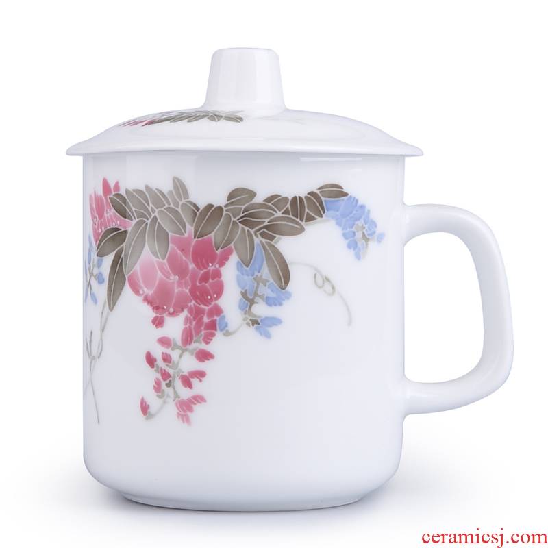 Under the liling glaze colorful tea cup wisteria face general cup white porcelain cup with cover office conference room in the cups