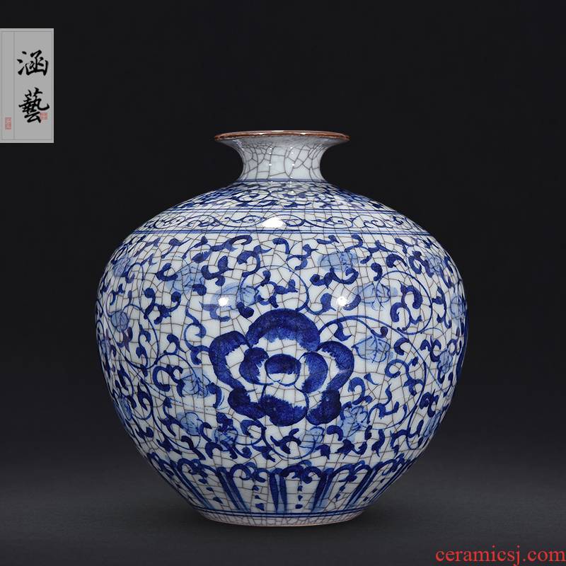 Jingdezhen ceramics up archaize crack do old blue and white hand - made vases, Chinese style decorates porch place, a living room