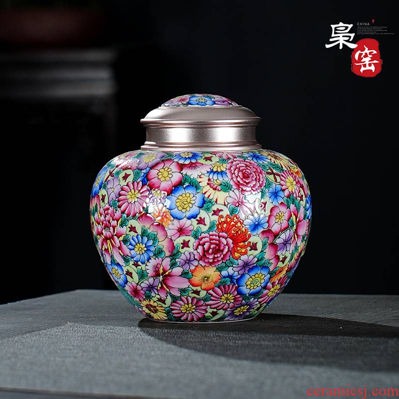 Hand colored enamel porcelain large caddy fixings jingdezhen archaize seal storage tanks kung fu tea, black tea accessories