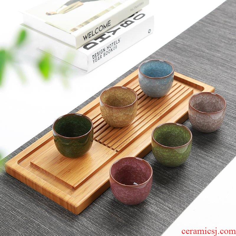 Specials ceramics ice crack glaze violet arenaceous 8 color sample tea cup individual cup suit cups household gift boxes
