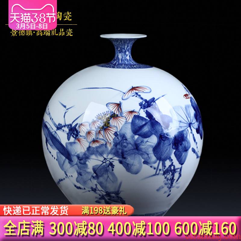 The Master of jingdezhen ceramics hand - made pomegranates of blue and white porcelain vases, antique Chinese wine sitting room porch place