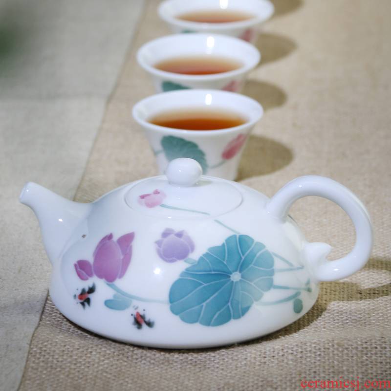 Liling ceramic kung fu tea set under the glaze color of a complete set of tea ware gift practical sample tea cup set 1 pot of 6 people