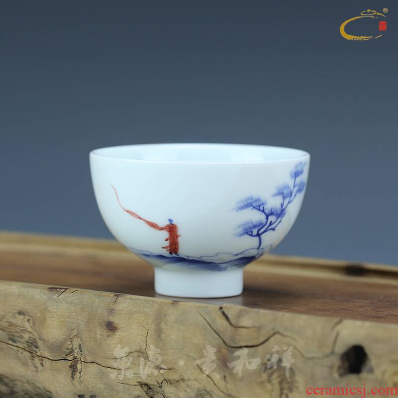 Kung fu tea cups and auspicious ceramics all hand hand draw artistic conception cup tea master single cup sample tea cup freehand brushwork in traditional Chinese characters