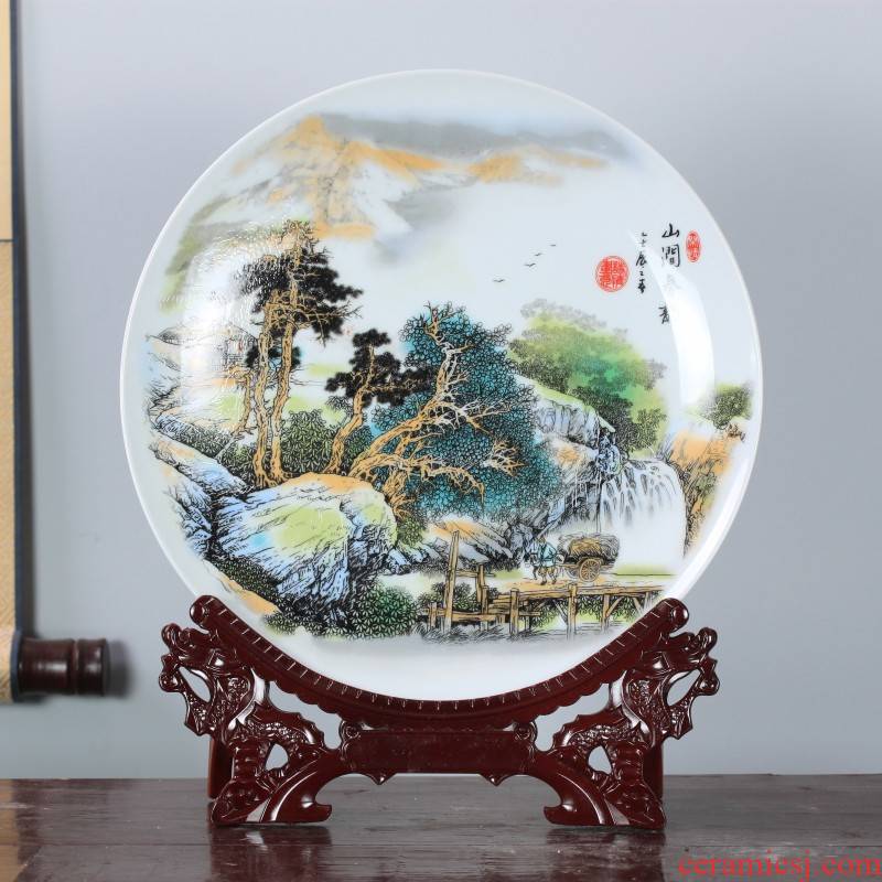 Jingdezhen ceramic pastel landscape decoration plate of Chinese style household living room TV cabinet wine porch hang dish furnishing articles
