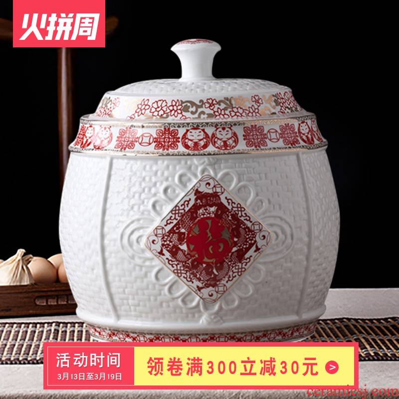 Jingdezhen ceramic barrel ricer box meter box seal storage tank cylinder moistureproof insect - resistant 10 jins 20 jins 30 kg