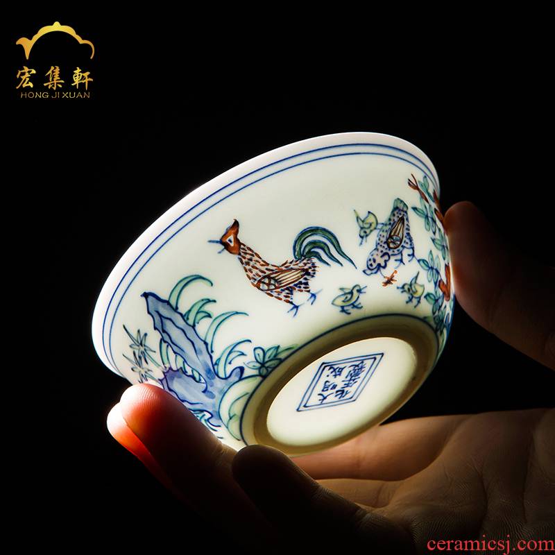 Chicken cylinder cup jingdezhen da Ming chenghua bucket color master cup single CPU hand - made ceramic cups kung fu tea sample tea cup