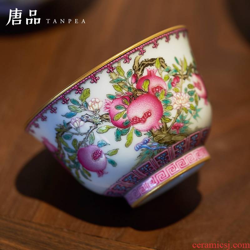 Peach Colored enamel kung fu tea cups f pomegranate cup personal Lord all hand bowl of jingdezhen ceramic tea cup