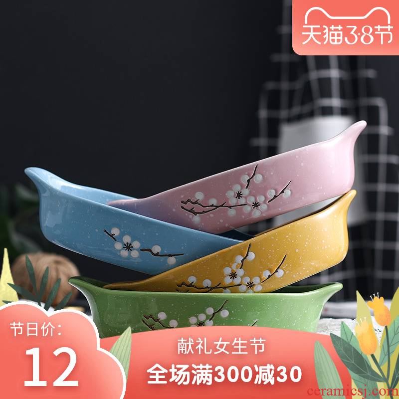 Name Plum blossom put plate ceramic creative for FanPan snowflakes dishes ears set tableware suit small Japanese and lovely