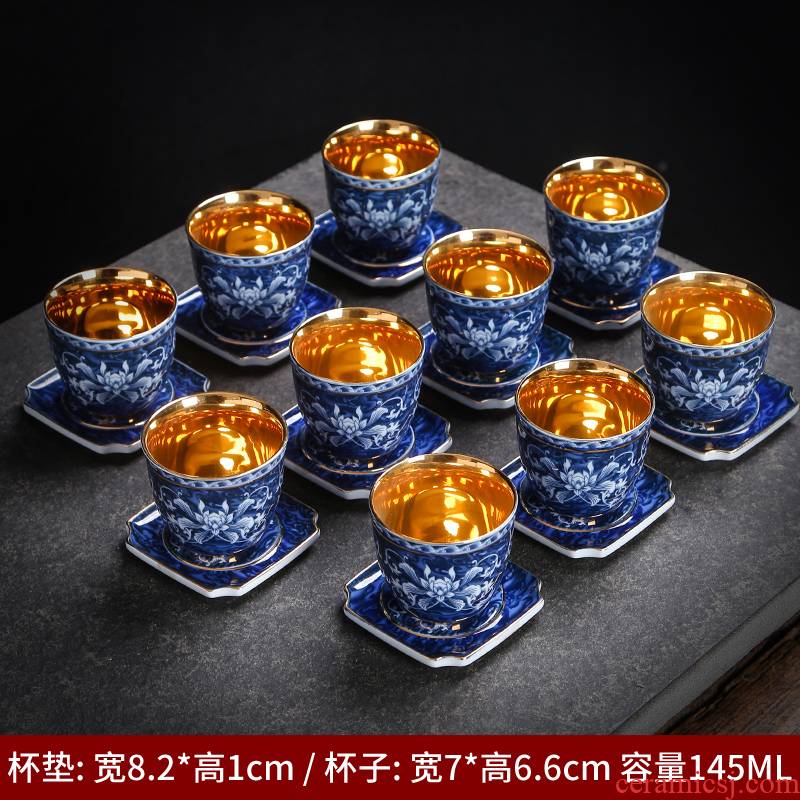 Kung fu tea cups of jingdezhen ceramic cup with single with blue water home tea cups of tea cup cup mat