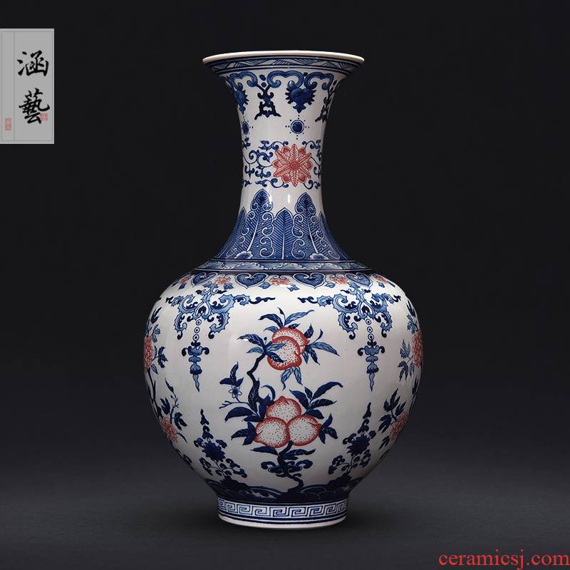 Jingdezhen ceramic hand - made porcelain youligong peach fruit grain of the reward bottle of new Chinese style living room decoration furnishing articles of handicraft