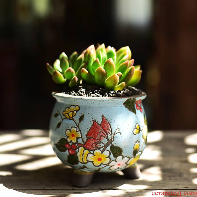 More meat pot small old running the meat meat the plants Korean creative hand - made high thick clay permeability of household ceramic pot