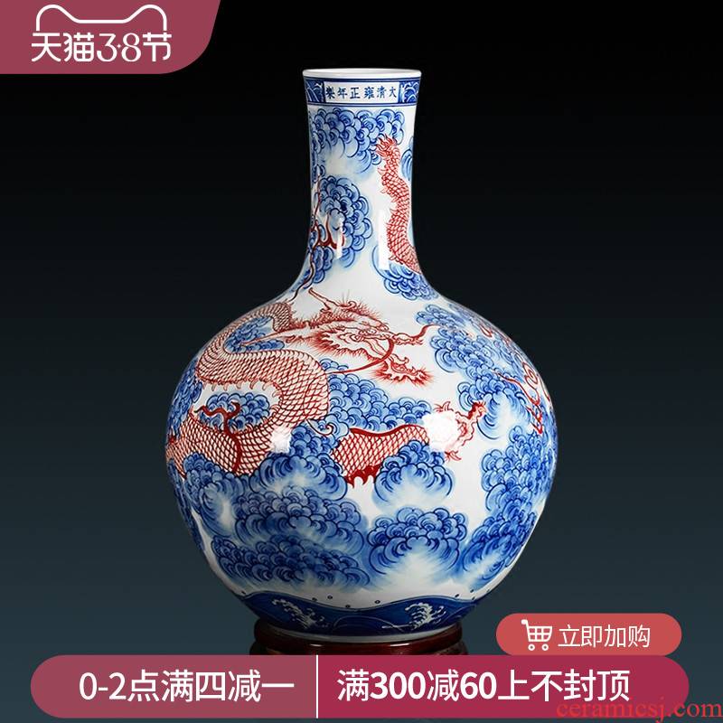 Jingdezhen blue and white youligong archaize yongzheng hand - made vases seawater YunLongWen celestial sitting room adornment is placed