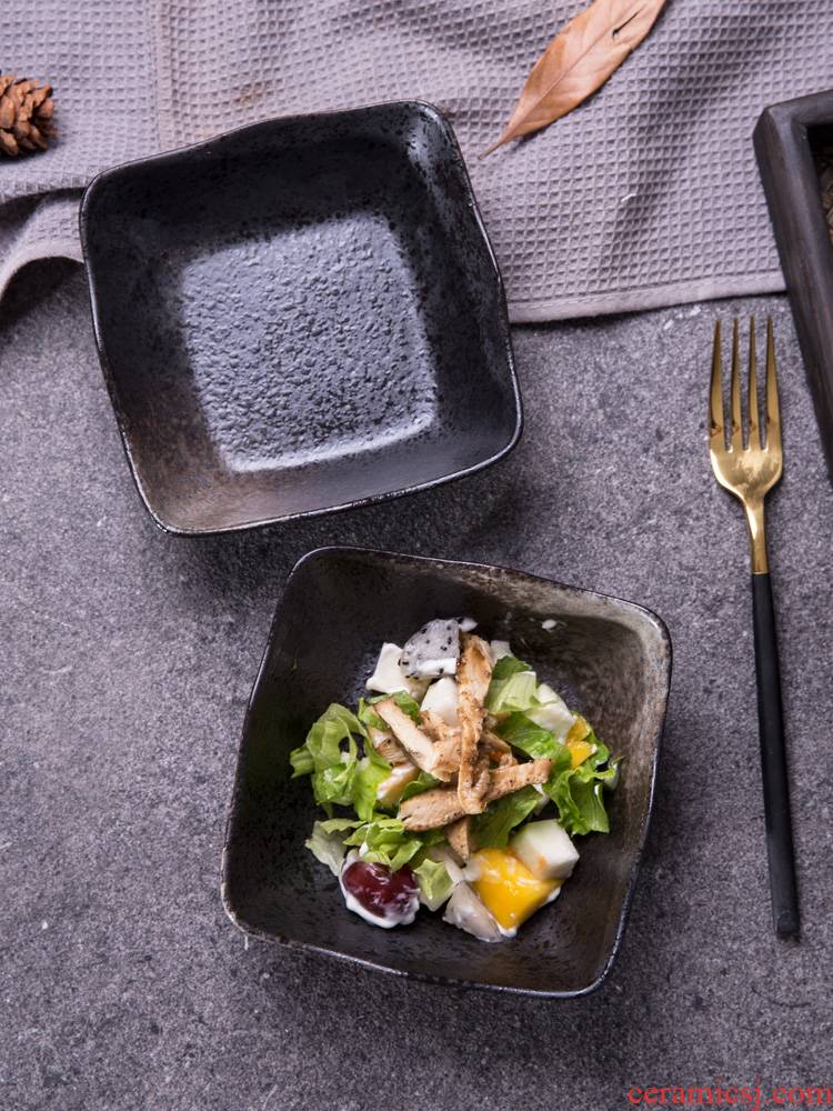 Japanese ceramics tableware sifang tetragonal dishes fruit salad bowl dessert plate snack bowl ltd. household shallow bowl
